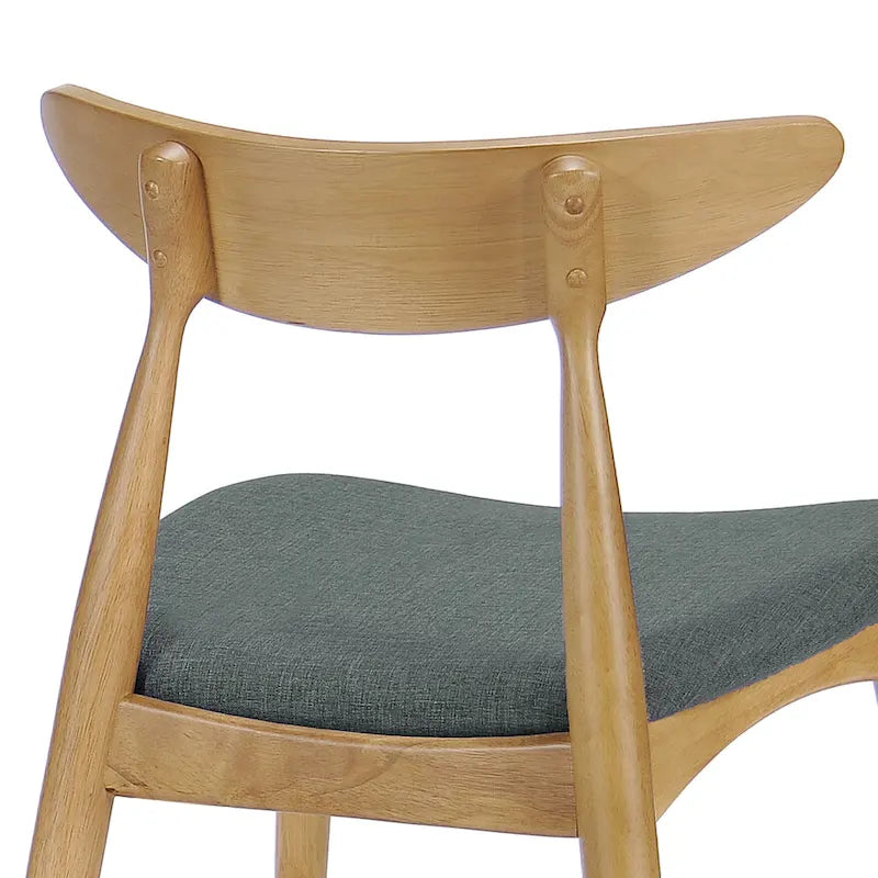 Mid-Century Modern Dining Chair, Oak/Walnut Frame, Grey/Beige Fabric, Set of 2
