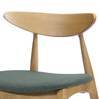 Mid-Century Modern Dining Chair, Oak/Walnut Frame, Grey/Beige Fabric, Set of 2