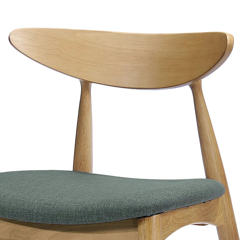 Mid-Century Modern Dining Chair, Oak/Walnut Frame, Grey/Beige Fabric, Set of 2