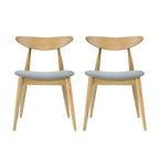 Mid-Century Modern Dining Chair, Oak/Walnut Frame, Grey/Beige Fabric, Set of 2