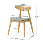 Mid-Century Modern Dining Chair, Oak/Walnut Frame, Grey/Beige Fabric, Set of 2
