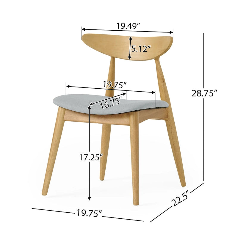 Mid-Century Modern Dining Chair, Oak/Walnut Frame, Grey/Beige Fabric, Set of 2