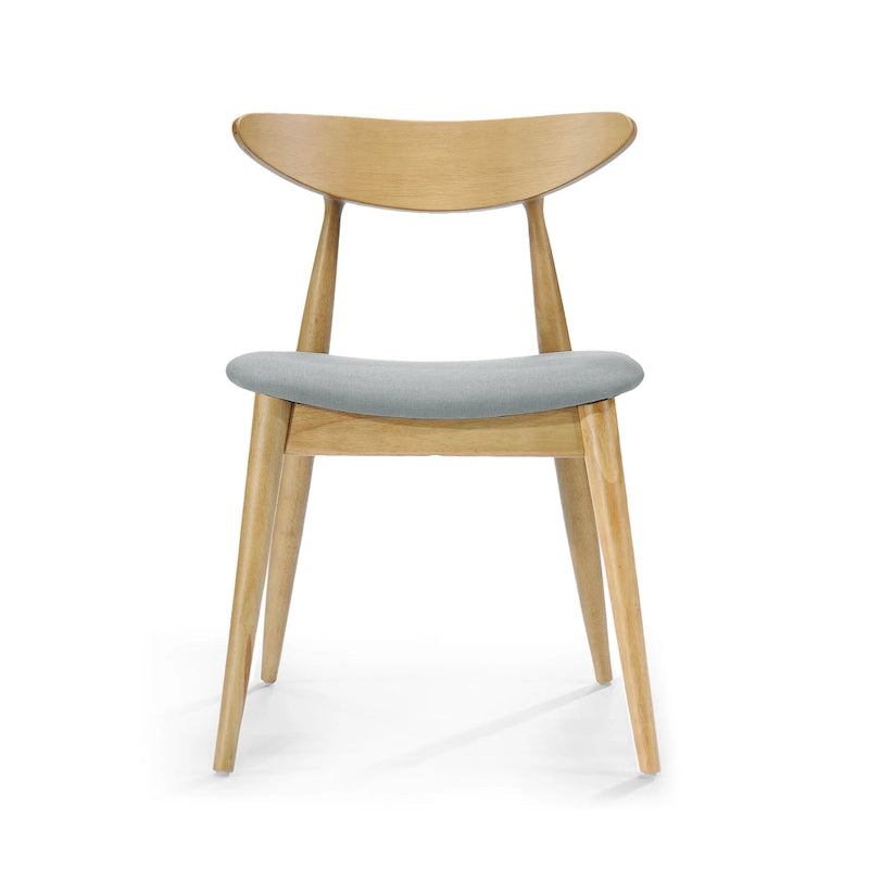 Mid-Century Modern Dining Chair, Oak/Walnut Frame, Grey/Beige Fabric, Set of 2