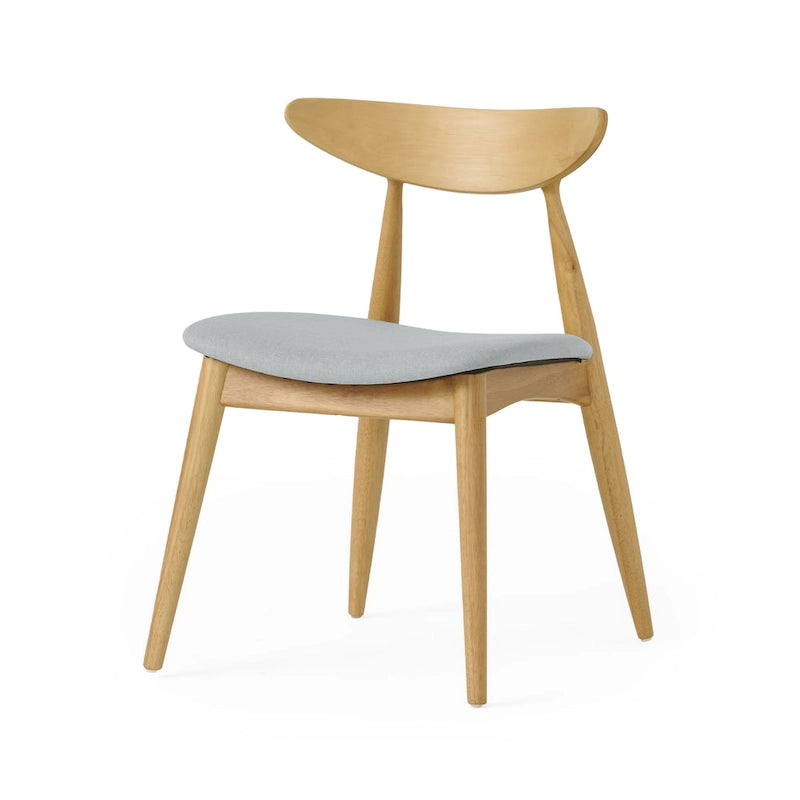 Mid-Century Modern Dining Chair, Oak/Walnut Frame, Grey/Beige Fabric, Set of 2