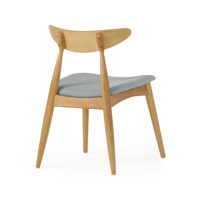 Mid-Century Modern Dining Chair, Oak/Walnut Frame, Grey/Beige Fabric, Set of 2