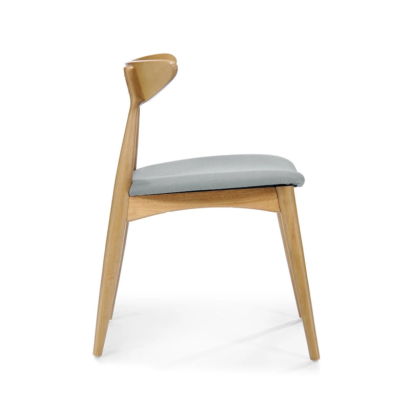 Mid-Century Modern Dining Chair, Oak/Walnut Frame, Grey/Beige Fabric, Set of 2