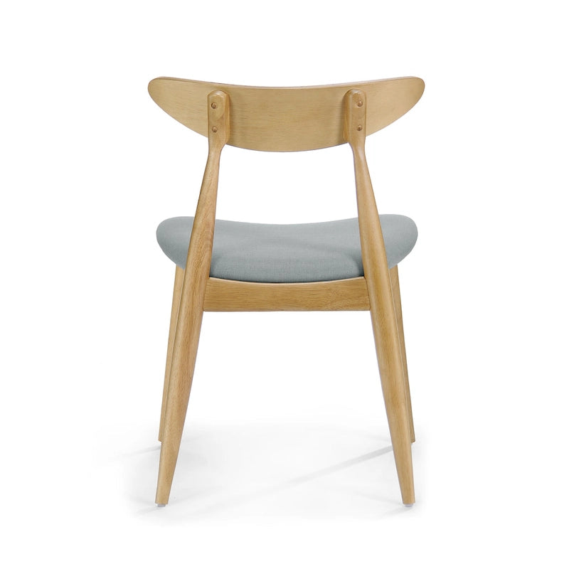Mid-Century Modern Dining Chair, Oak/Walnut Frame, Grey/Beige Fabric, Set of 2