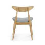 Mid-Century Modern Dining Chair, Oak/Walnut Frame, Grey/Beige Fabric, Set of 2