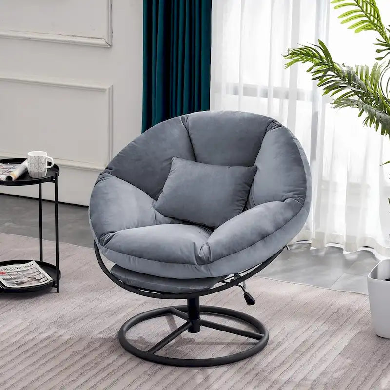 Velvet Swivel Papasan Chair with Height Adjustment, for 1 Person – Grey / Purple / Green / Yellow / Blue / Dark Brown