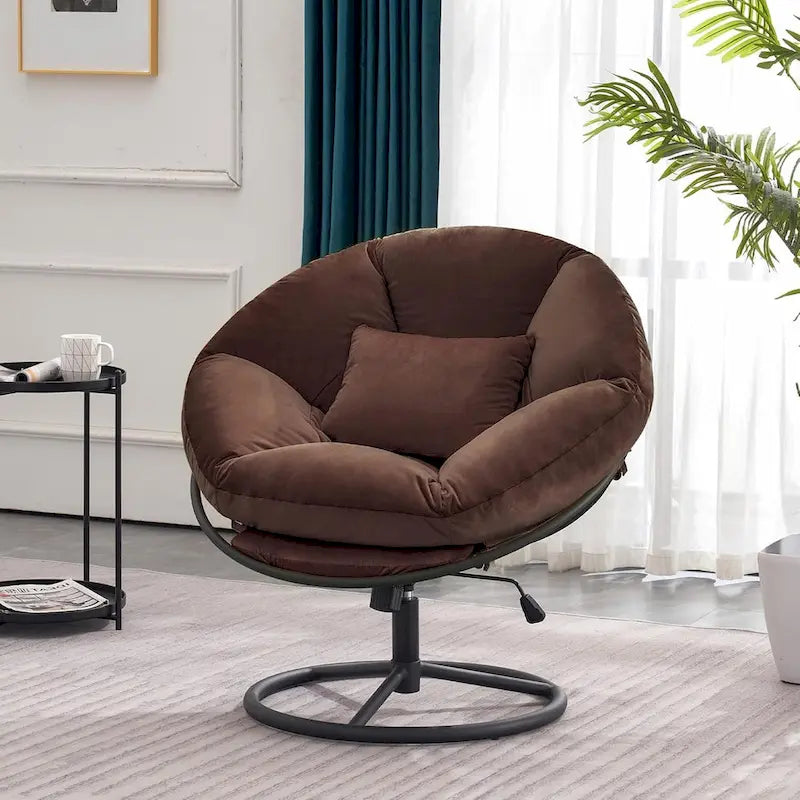 Velvet Swivel Papasan Chair with Height Adjustment, for 1 Person – Grey / Purple / Green / Yellow / Blue / Dark Brown