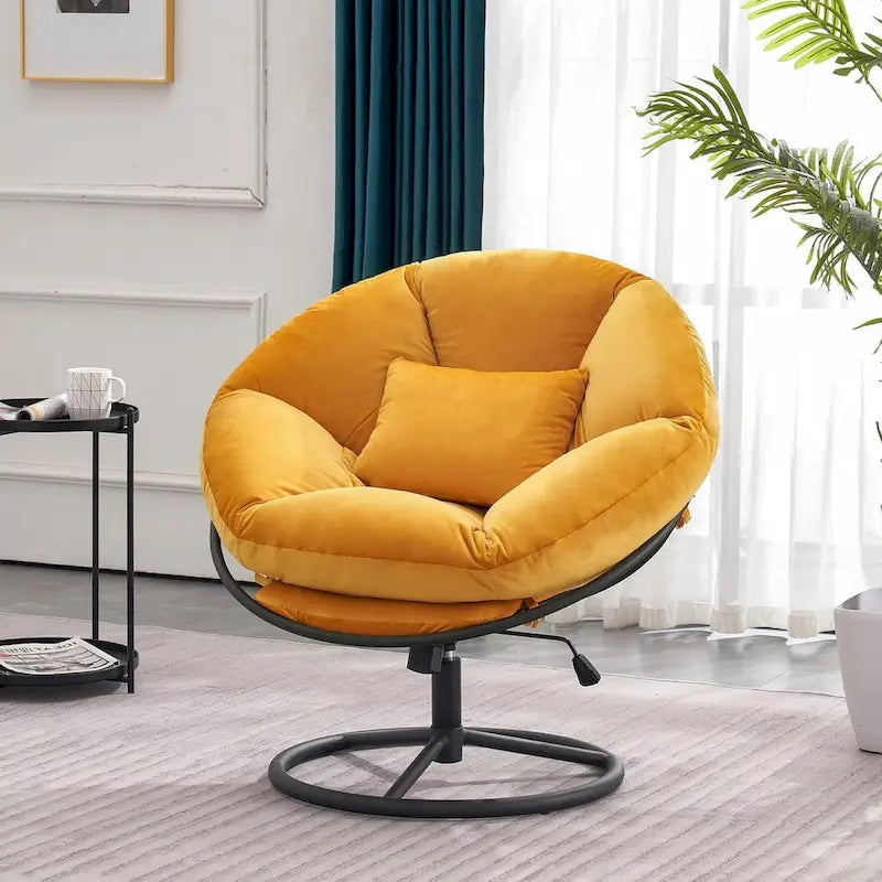 Velvet Swivel Papasan Chair with Height Adjustment, for 1 Person – Grey / Purple / Green / Yellow / Blue / Dark Brown