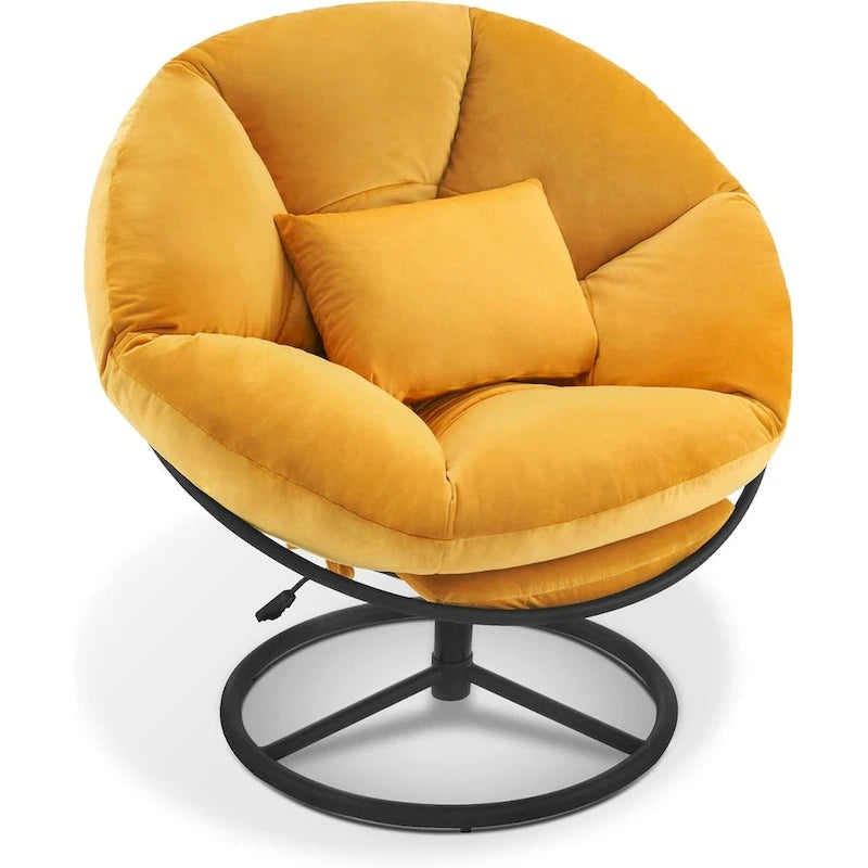 Velvet Swivel Papasan Chair with Height Adjustment, for 1 Person – Grey / Purple / Green / Yellow / Blue / Dark Brown