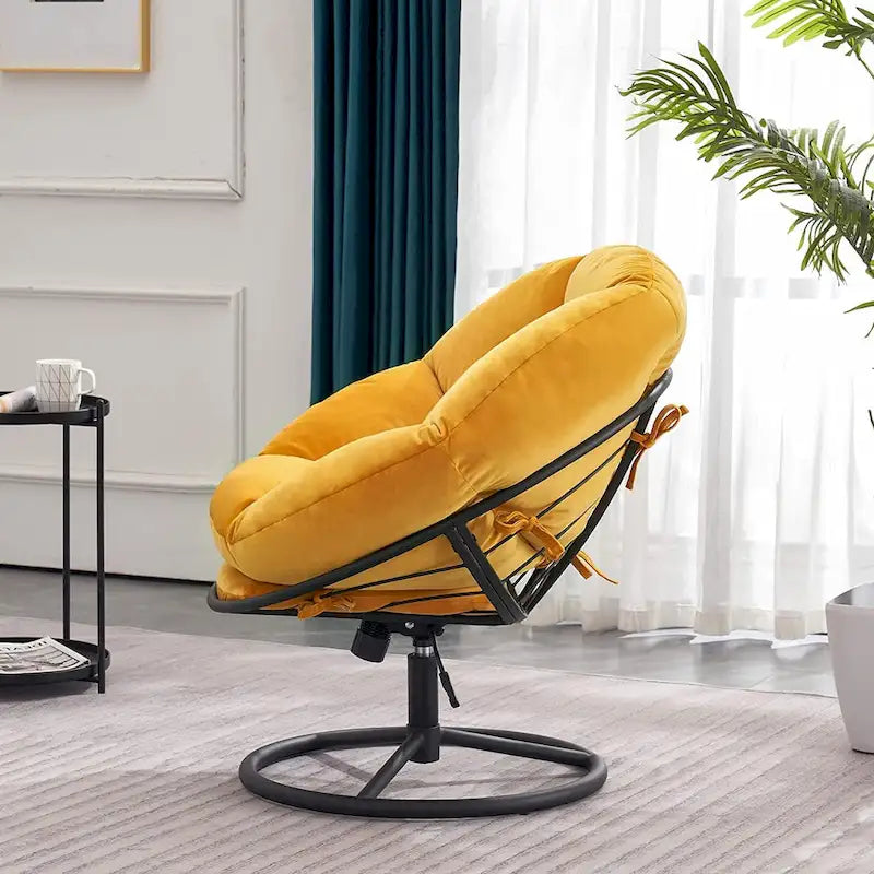 Velvet Swivel Papasan Chair with Height Adjustment, for 1 Person – Grey / Purple / Green / Yellow / Blue / Dark Brown