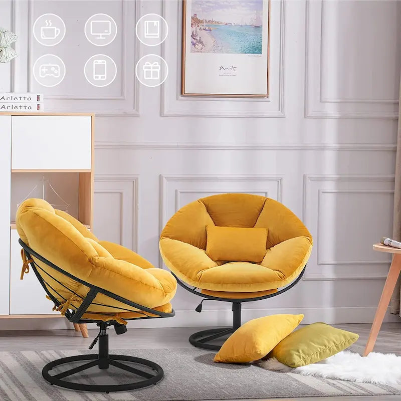 Velvet Swivel Papasan Chair with Height Adjustment, for 1 Person – Grey / Purple / Green / Yellow / Blue / Dark Brown