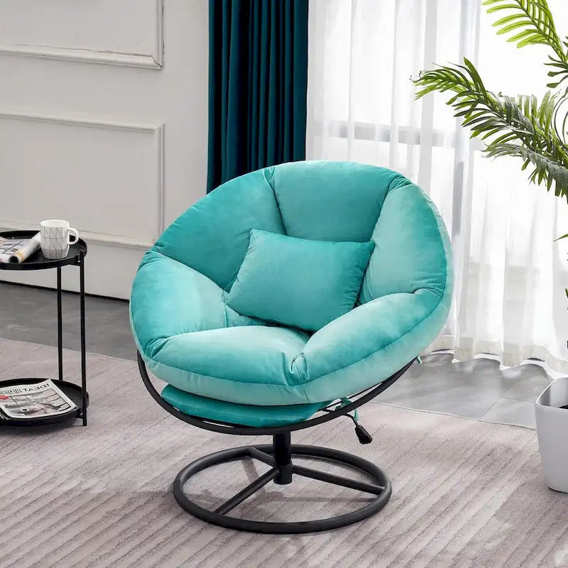Velvet Swivel Papasan Chair with Height Adjustment, for 1 Person – Grey / Purple / Green / Yellow / Blue / Dark Brown