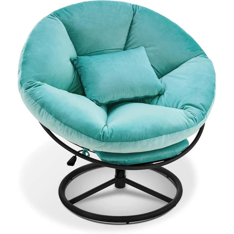 Velvet Swivel Papasan Chair with Height Adjustment, for 1 Person – Grey / Purple / Green / Yellow / Blue / Dark Brown