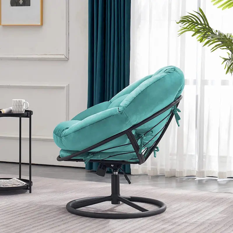 Velvet Swivel Papasan Chair with Height Adjustment, for 1 Person – Grey / Purple / Green / Yellow / Blue / Dark Brown