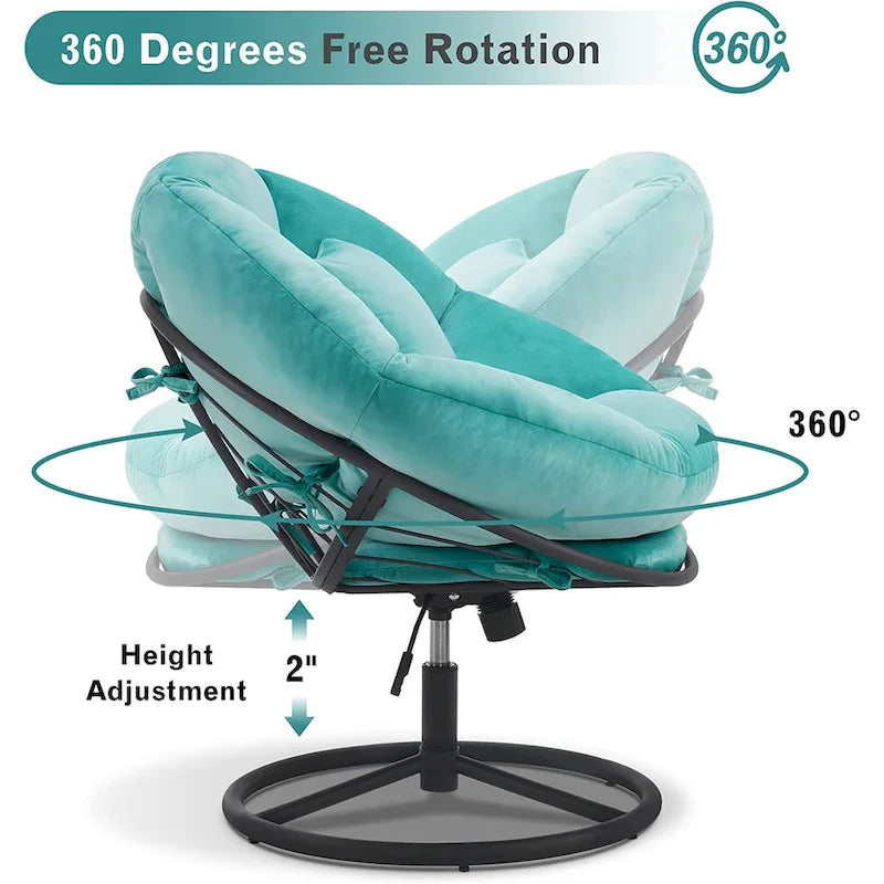 Velvet Swivel Papasan Chair with Height Adjustment, for 1 Person – Grey / Purple / Green / Yellow / Blue / Dark Brown