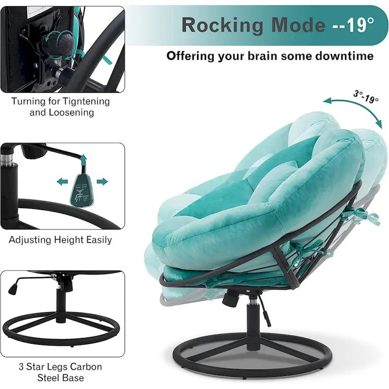 Velvet Swivel Papasan Chair with Height Adjustment, for 1 Person – Grey / Purple / Green / Yellow / Blue / Dark Brown
