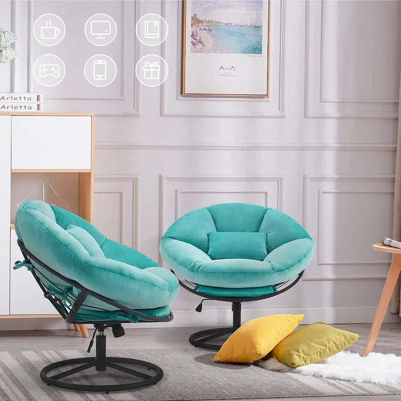Velvet Swivel Papasan Chair with Height Adjustment, for 1 Person – Grey / Purple / Green / Yellow / Blue / Dark Brown