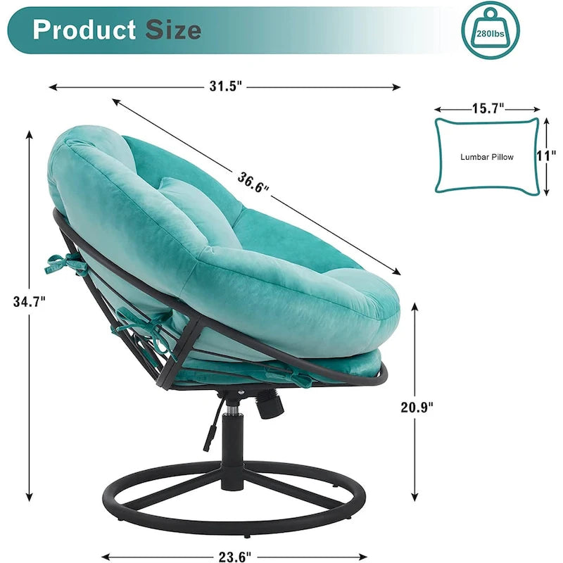 Velvet Swivel Papasan Chair with Height Adjustment, for 1 Person – Grey / Purple / Green / Yellow / Blue / Dark Brown