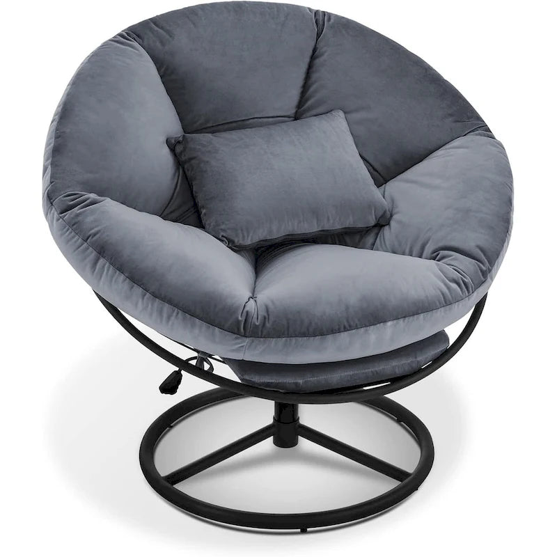 Velvet Swivel Papasan Chair with Height Adjustment, for 1 Person – Grey / Purple / Green / Yellow / Blue / Dark Brown