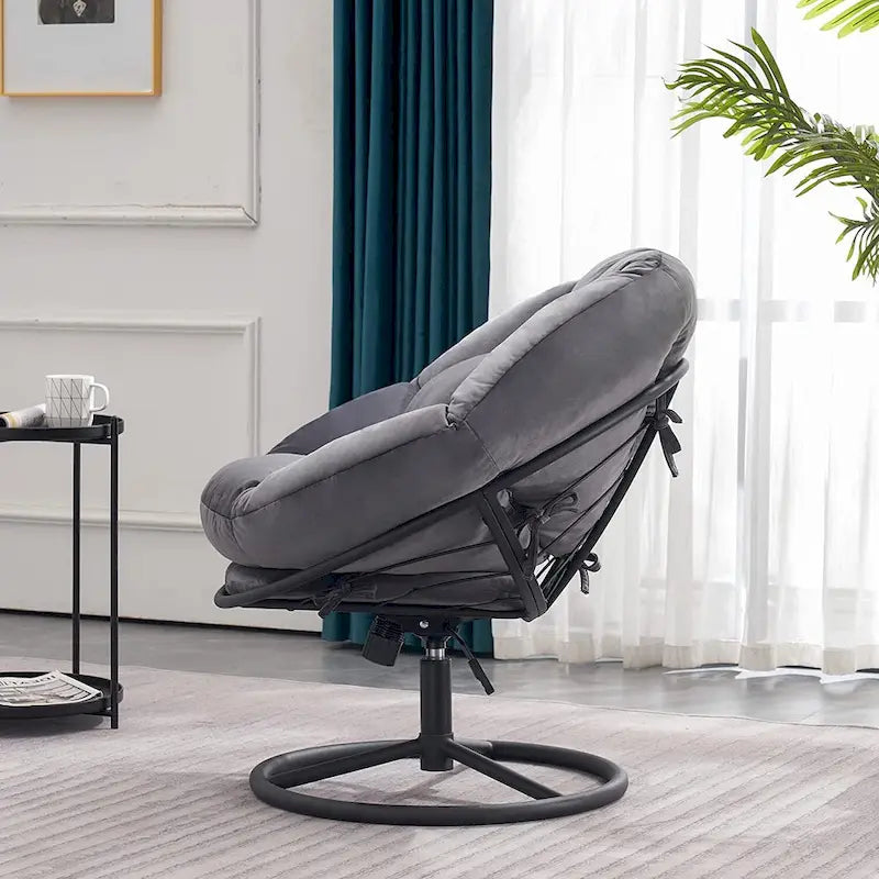 Velvet Swivel Papasan Chair with Height Adjustment, for 1 Person – Grey / Purple / Green / Yellow / Blue / Dark Brown