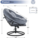Velvet Swivel Papasan Chair with Height Adjustment, for 1 Person – Grey / Purple / Green / Yellow / Blue / Dark Brown