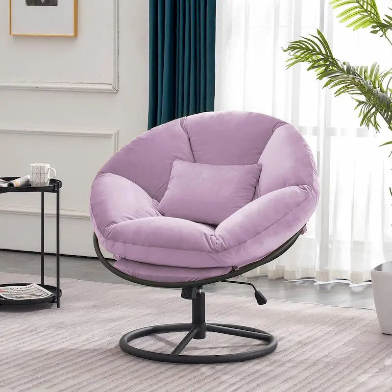 Velvet Swivel Papasan Chair with Height Adjustment, for 1 Person – Grey / Purple / Green / Yellow / Blue / Dark Brown
