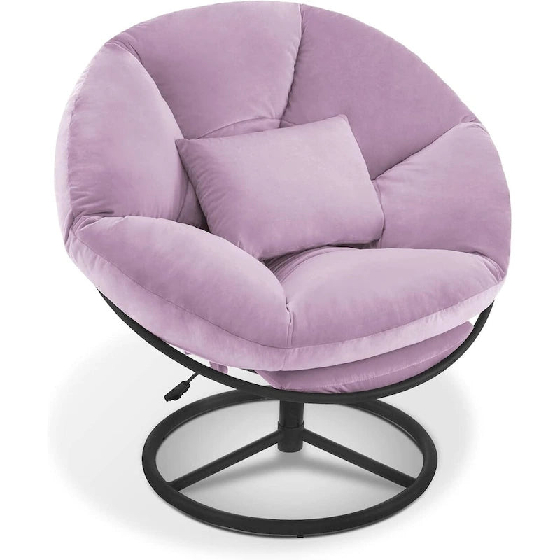 Velvet Swivel Papasan Chair with Height Adjustment, for 1 Person – Grey / Purple / Green / Yellow / Blue / Dark Brown