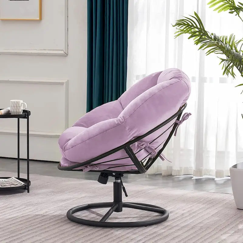 Velvet Swivel Papasan Chair with Height Adjustment, for 1 Person – Grey / Purple / Green / Yellow / Blue / Dark Brown