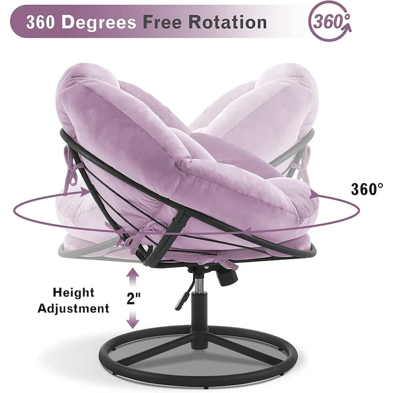 Velvet Swivel Papasan Chair with Height Adjustment, for 1 Person – Grey / Purple / Green / Yellow / Blue / Dark Brown