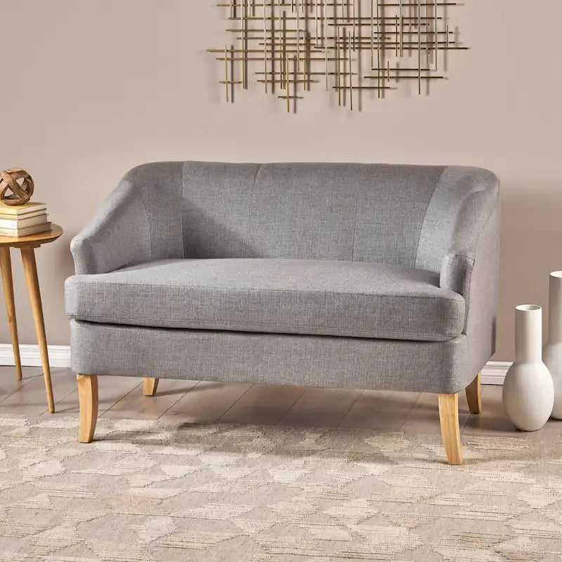 Beige / Grey / Blue Mid-Century Modern Fabric Loveseat – Seats 2