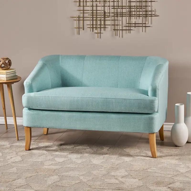 Beige / Grey / Blue Mid-Century Modern Fabric Loveseat – Seats 2
