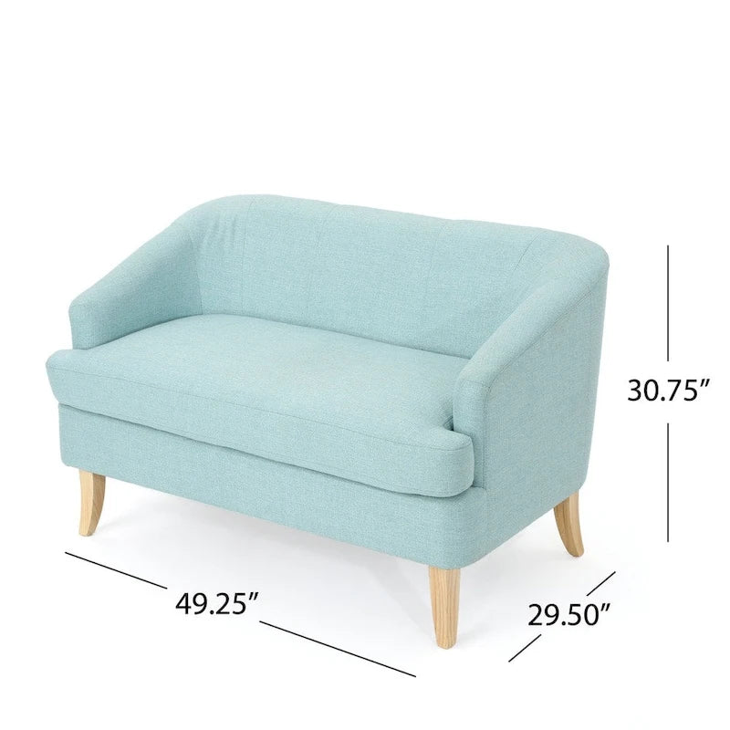 Beige / Grey / Blue Mid-Century Modern Fabric Loveseat – Seats 2