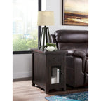 Antique Black & Honey / Grey / Espresso Rustic Wood Side Table with Charging Station