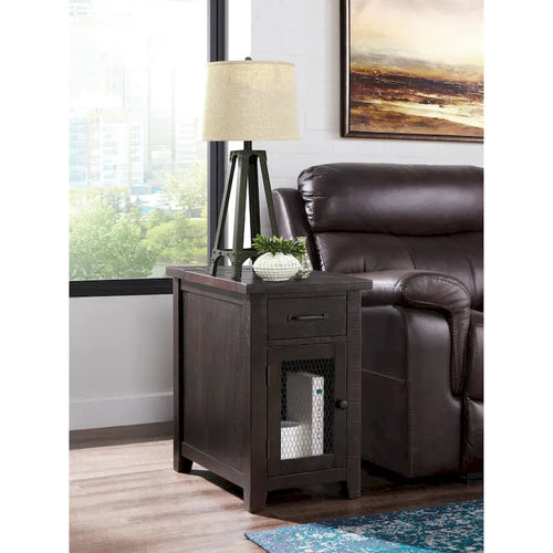 Table d'appoint rustique en bois noir antique et miel / gris / expresso avec station de recharge