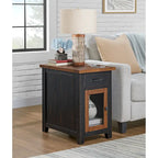 Antique Black & Honey / Grey / Espresso Rustic Wood Side Table with Charging Station