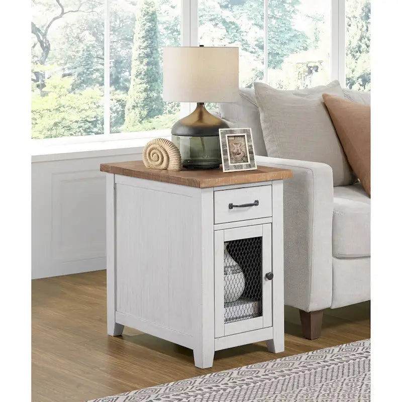 Antique Black & Honey / Grey / Espresso Rustic Wood Side Table with Charging Station