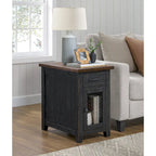 Antique Black & Honey / Grey / Espresso Rustic Wood Side Table with Charging Station
