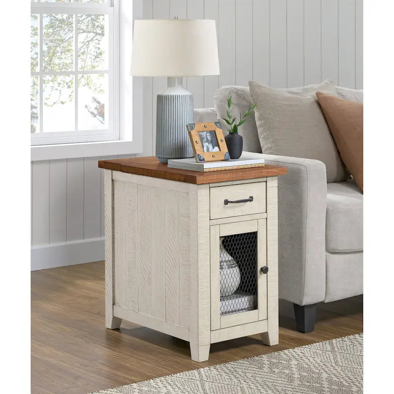 Antique Black & Honey / Grey / Espresso Rustic Wood Side Table with Charging Station