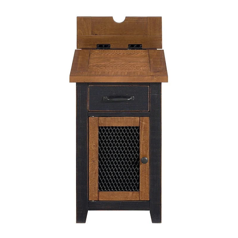 Antique Black & Honey / Grey / Espresso Rustic Wood Side Table with Charging Station