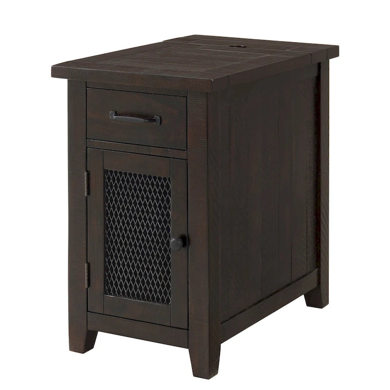 Antique Black & Honey / Grey / Espresso Rustic Wood Side Table with Charging Station