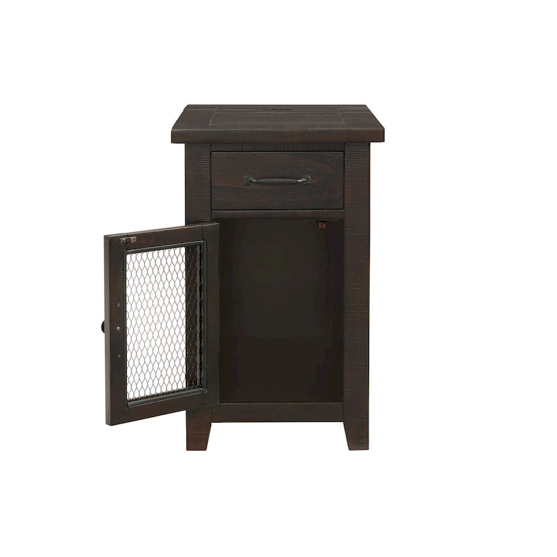 Antique Black & Honey / Grey / Espresso Rustic Wood Side Table with Charging Station