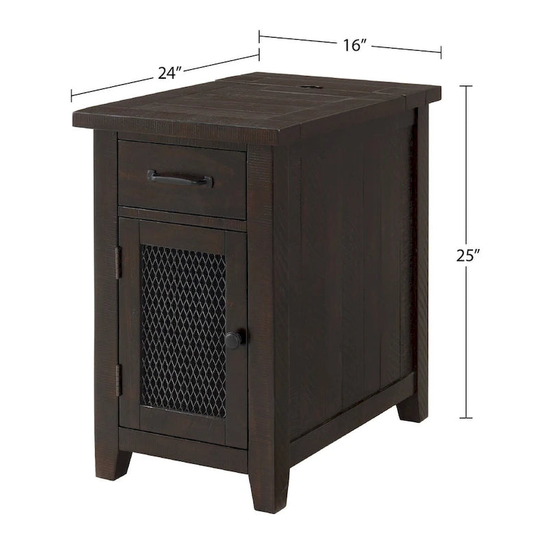 Antique Black & Honey / Grey / Espresso Rustic Wood Side Table with Charging Station
