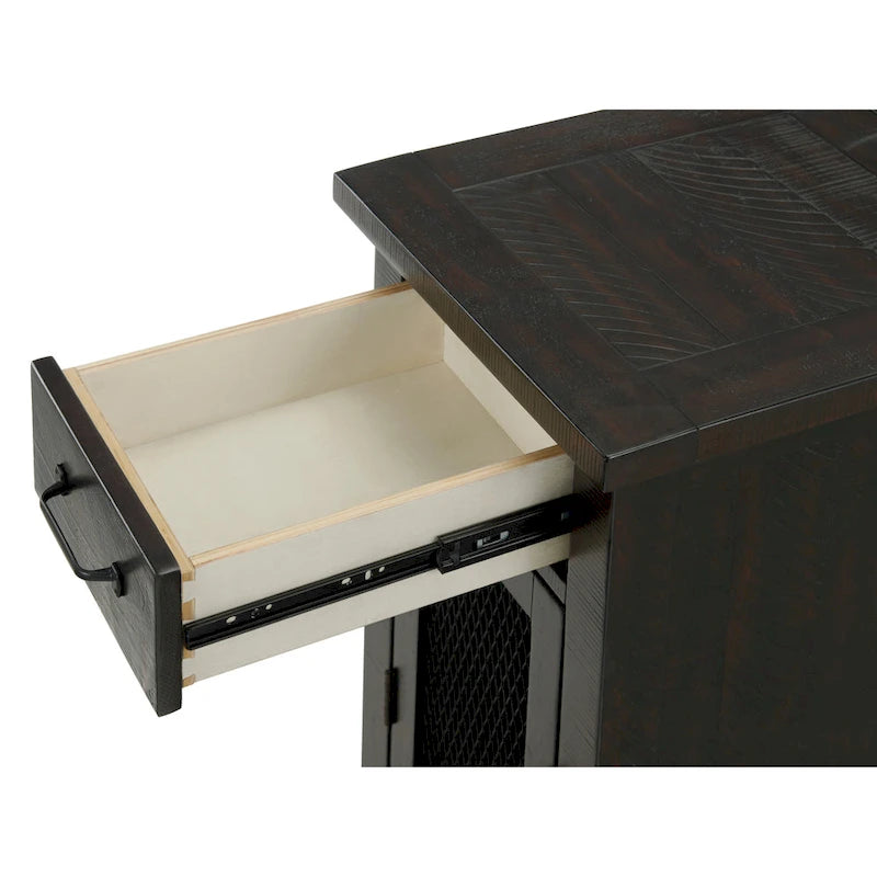 Antique Black & Honey / Grey / Espresso Rustic Wood Side Table with Charging Station