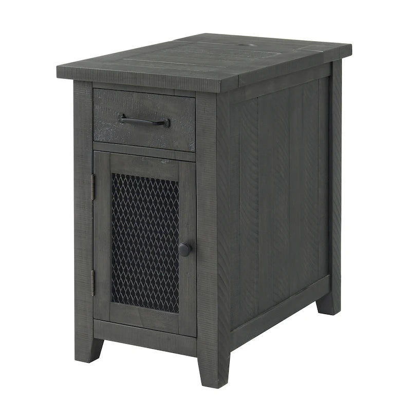 Antique Black & Honey / Grey / Espresso Rustic Wood Side Table with Charging Station