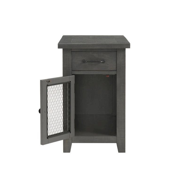 Antique Black & Honey / Grey / Espresso Rustic Wood Side Table with Charging Station