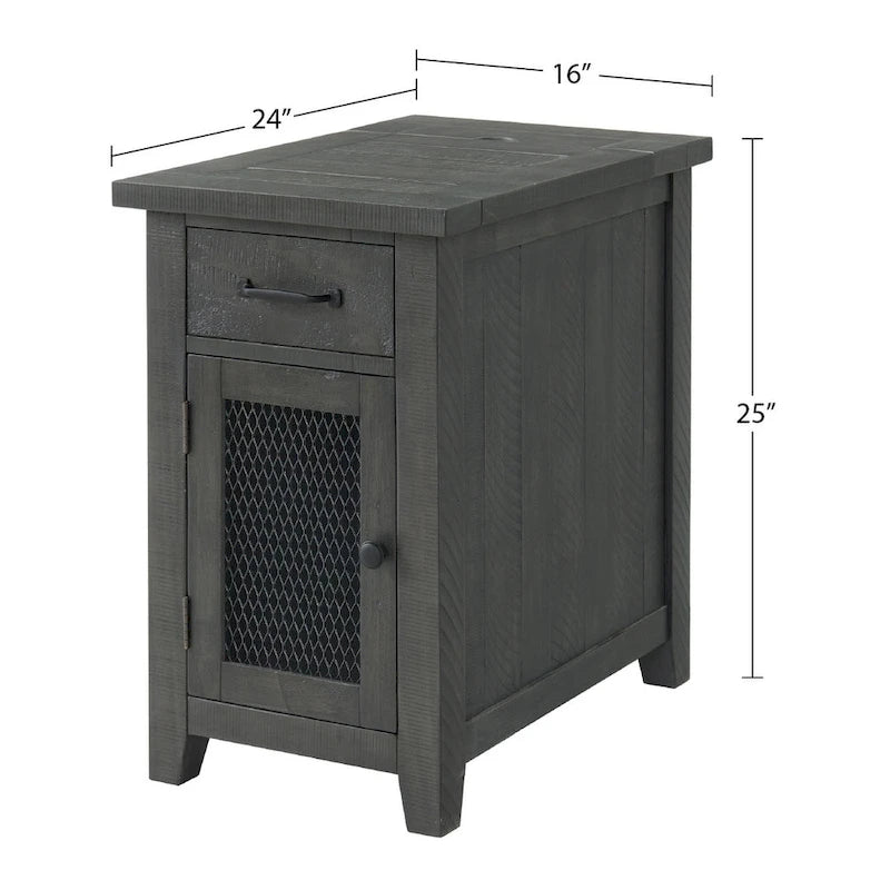 Antique Black & Honey / Grey / Espresso Rustic Wood Side Table with Charging Station