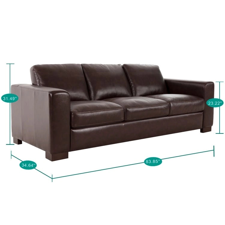 Tan / Espresso / White Genuine Leather Sofa, Mid-Century Style, Seats 3